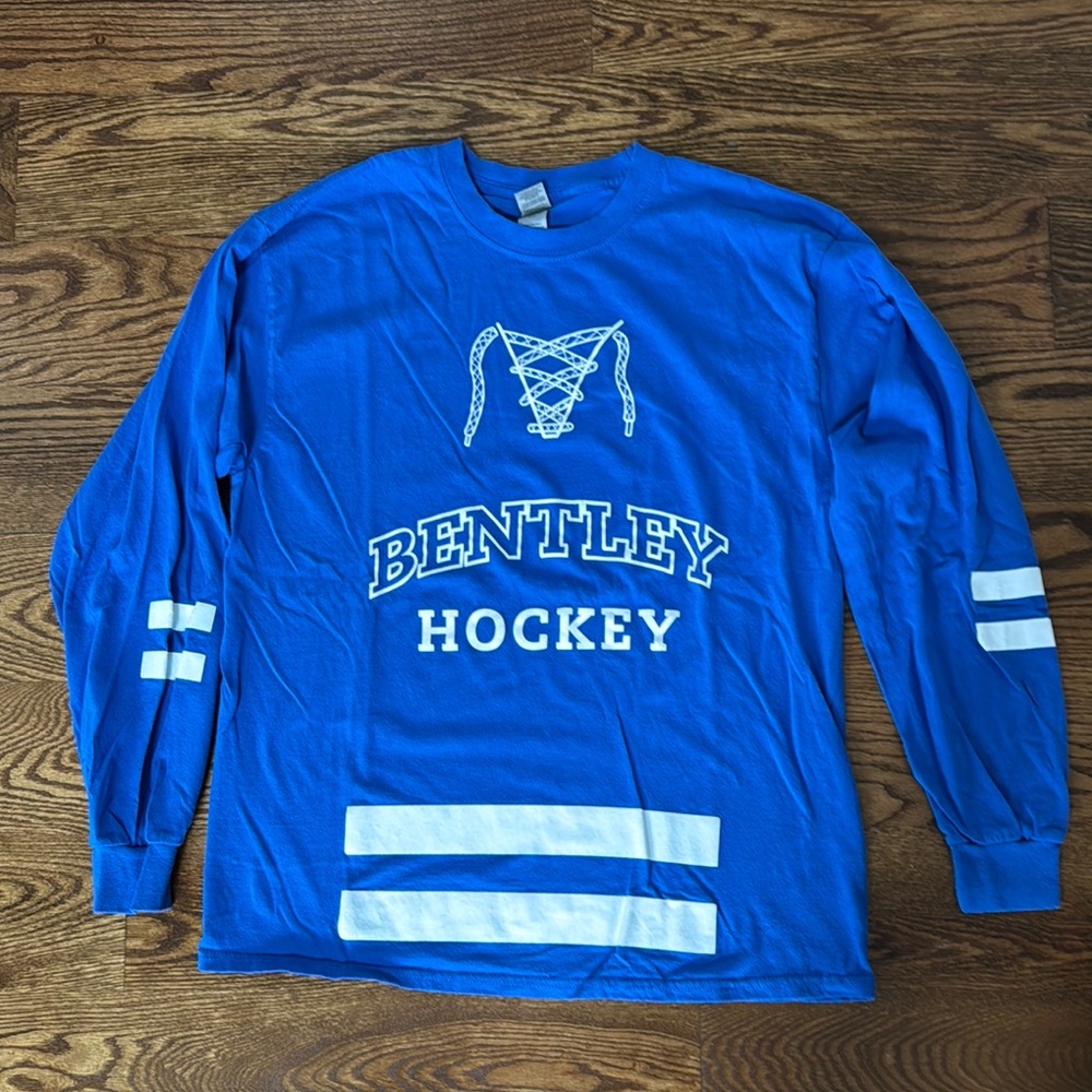 Gildan Bentley University Hockey Heavy Cotton Blue Long Sleeve T-Shirt Large
